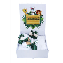 Set cutie trusou cu lumanare, 9 piese, Safari "Azi m-am crestinat!", verde inchis, Recostore, REC2414