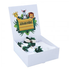 Set cutie trusou cu lumanare, 9 piese, Safari "Azi m-am crestinat!", verde inchis, Recostore, REC2414