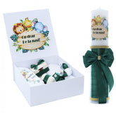 Set cutie trusou cu lumanare, 9 piese, Safari "Cu drag de la nasi", verde inchis, REC2415