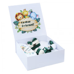 Set cutie trusou cu lumanare, 9 piese, Safari "Cu drag de la nasi", verde inchis, REC2415