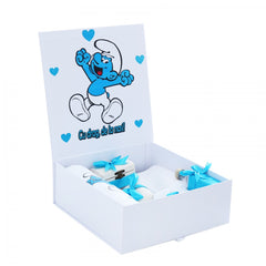 Set cutie trusou cu lumanare, 9 piese, Strumfi "Cu drag de la nasi", turcoaz, REC2411