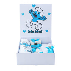 Set cutie trusou cu lumanare, 9 piese, Strumfi "Cu drag de la nasi", turcoaz, REC2411