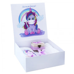 Set cutie trusou cu lumanare, 9 piese, Unicorn "Cu drag de la nasi", lila, REC2416