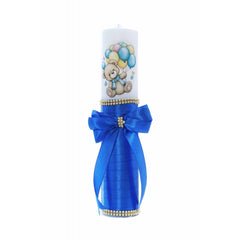 Set cutie trusou cu lumanare, 9 piese, Ursulet cu baloane "Cu drag de la nasi", albastru electric, REC2408