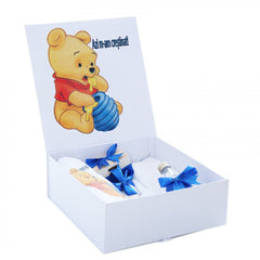 Set cutie trusou cu lumanare, 9 piese, Winnie The Pooh "Cu drag de la nasi", albastru electric, REC2413