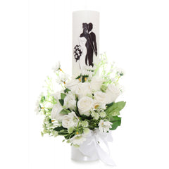 Set lumanari pentru nunta, flori artificiale, alb, 2 bucati, Recostore, REC1714