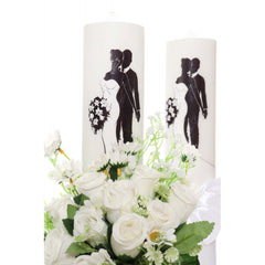 Set lumanari pentru nunta, flori artificiale, alb, 2 bucati, Recostore, REC1714