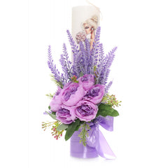 Set lumanari pentru nunta, flori artificiale, lila, 2 bucati, Recostore, REC1712