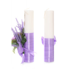 Set lumanari pentru nunta, flori artificiale, lila, 2 bucati, Recostore, REC1712