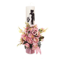 Set lumanari pentru nunta, flori artificiale, roz pudrat, 2 bucati, Recostore, REC1713