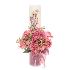 Set lumanari pentru nunta, flori artificiale, roz pudrat-albastru, 2 bucati, Recostore, REC1711