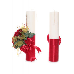 Set lumanari pentru nunta, flori artificiale, visiniu, 2 bucati, Recostore, REC1710