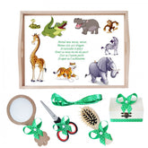 Set tava pentru taiere mot la baieti, model cu Animale salbatice, verde, 6 piese, 35x20 cm, Recostore, REC1967/137