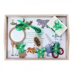 Set tava pentru taiere mot la baieti, model cu Animale salbatice, verde, 6 piese, 35x20 cm, Recostore, REC1967/137