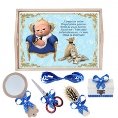 Set tava pentru taiere mot la baieti, model cu Bebe Boss, albastru electric, 6 piese, 35x20 cm, REC1967/138