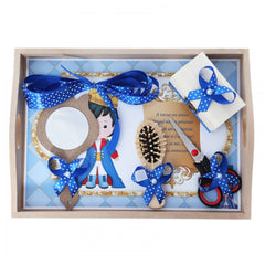 Set tava pentru taiere mot la baieti, model cu bebe Print, albastru electric, 6 piese, 35x20 cm, REC1967/141