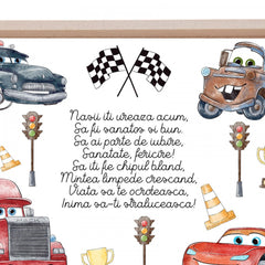 Set tava pentru taiere mot la baieti, model cu Cars, rosu, 6 piese, 35x20 cm, REC1967/181