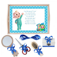 Set tava pentru taiere mot la baieti, model cu Cocomelon, albastru electric, 6 piese, 35x20 cm, REC1967/136