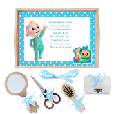 Set tava pentru taiere mot la baieti, model cu Cocomelon, bleu, 6 piese, 35x20 cm, REC1967/135