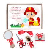 Set tava pentru taiere mot la baieti, model cu Pompier, rosu, 6 piese, 35x20 cm, Recostore, REC1967/133