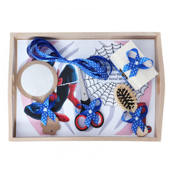 Set tava pentru taiere mot la baieti, model cu Spiderman, albastru electric, 6 piese, 35x20 cm, REC1967/130