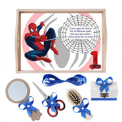 Set tava pentru taiere mot la baieti, model cu Spiderman, albastru electric, 6 piese, 35x20 cm, REC1967/130