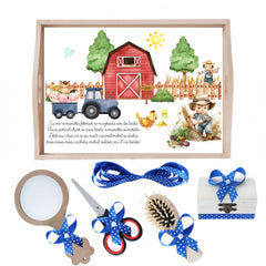 Set tava pentru taiere mot la baieti, model Micul Fermier, albastru electric, 6 piese, 35x20 cm, Recostore, REC1967/158