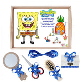 Set tava pentru taiere mot la baieti, model SponceBob, albastru electric, 6 piese, 35x20 cm, REC1967/190