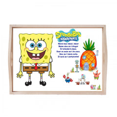 Set tava pentru taiere mot la baieti, model SponceBob, albastru electric, 6 piese, 35x20 cm, REC1967/190