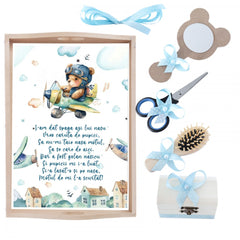 Set tava pentru taiere mot la baieti, model ursuletul aviator, bleu, 6 piese, 35x20 cm, REC1967/164