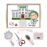 Set tava pentru taiere mot/turta la fete, model cu doctorita, roz, 6 piese, 35x20 cm, REC1967/177