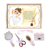 Set tava pentru taiere mot/turta la fete, model cu ingeras, roz, 6 piese, 35x20 cm, Recostore, REC1967/174