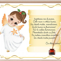 Set tava pentru taiere mot/turta la fete, model cu ingeras, roz, 6 piese, 35x20 cm, Recostore, REC1967/174