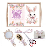 Set tava pentru taiere mot/turta la fete, model iepuras, roz pudrat, 6 piese, 35x20 cm, REC1967/171