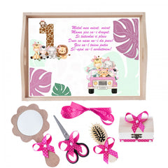 Set tava pentru taiere mot/turta la fete, model Safari, ciclam, 6 piese, 35x20 cm, REC1967/156