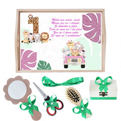 Set tava pentru taiere mot/turta la fete, model Safari, verde, 6 piese, 35x20 cm, Recostore, REC1967/155