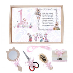 Set tava pentru taiere mot/turta, model cu Iepuras, roz, 6 piese, 35x20 cm, Recostore, REC1967/116