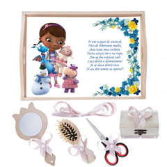 Set tava pentru taiere mot/turta, model Doctorita plusica, roz pudrat, 6 piese, 35x20 cm, Recostore, REC1967/112