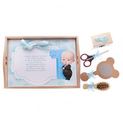 Set tavita pentru taiere mot baieti, model Baby Boss, 6 piese, bleu, 35x20 cm, Recostore, REC1967/3