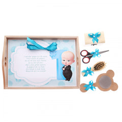 Set tavita pentru taiere mot baieti, model Baby Boss, 6 piese, turcoaz, 35x20 cm, Recostore, REC1967/4