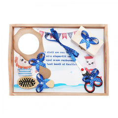 Set tavita pentru taiere mot baieti, model marinar, 6 piese, albastru electric, 35x20 cm, Recostore, REC1967/51