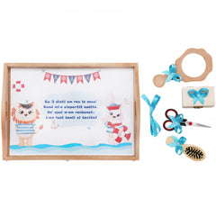Set tavita pentru taiere mot baieti, model marinar, 6 piese, turcoaz, 35x20 cm, Recostore, REC1967/52