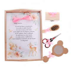 Set tavita pentru taiere mot-turta fete, caprioara Bambi, 6 piese, roz, 35x20 cm, Recostore, REC1967/33