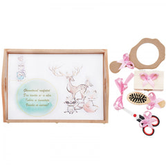 Set tavita pentru taiere mot/turta fete, model bufnite, vulpita si cerb, 6 piese, roz, 35x20 cm, Recostore, REC1967/73