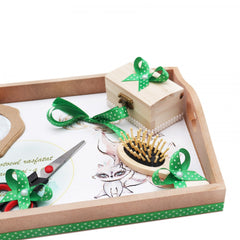 Set tavita pentru taiere mot/turta fete, model bufnite, vulpita si cerb, 6 piese, verde, 35x20 cm, Recostore, REC1967/71