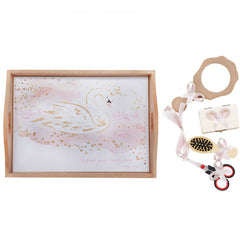 Set tavita pentru taiere mot/turta fete, model cu lebada 6 piese, roz pudrat, 35x20 cm, Recostore, REC1967/75