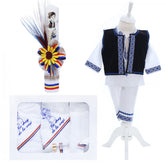 Set trusou botez pentru baieti, model traditional, Costum popular, Lumanare si trusou brodat, REC2465