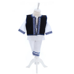 Set trusou botez pentru baieti, model traditional, Costum popular, Lumanare si trusou brodat, REC2465