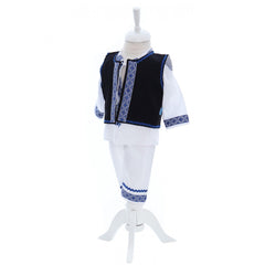 Set trusou botez pentru baieti, model traditional, Costum popular, Lumanare si trusou brodat, REC2465
