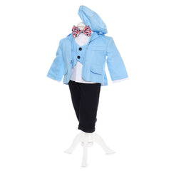 Set trusou complet botez de baieti, costum bleu, trusou brodat "Cu mult drag de la nasi", lumanare si pantofiori, 14 piese , Recostore, REC1871